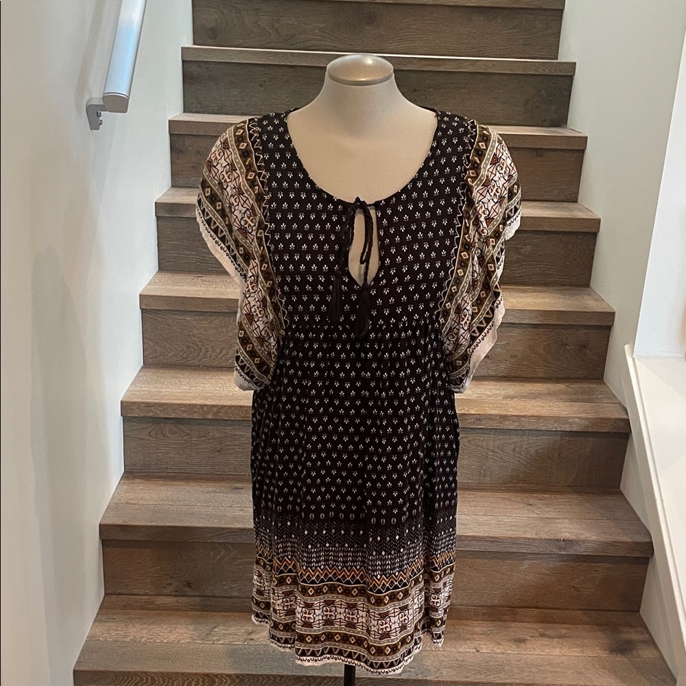 True Destiny Brown and Cream Boho Printed Women's Dress